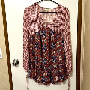 Womens ladies juniors medium boho print dress tunic above knee fall summer